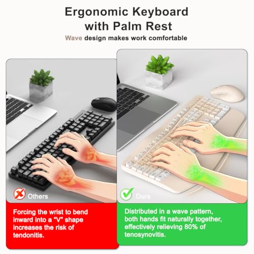 Wireless Keyboard and Mouse Combo, 2.4G Ergonomic Wave Keys (Latte-A) - color: Latte-A