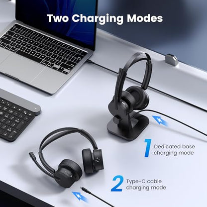 Wireless Headset with Mic for Work, Bluetooth Headset with Microphone for PC, Noise Cancelling Headphones with Mic Mute Button & USB for Call Center/Office/Home/Computer/Laptop/Cell Phones/Teams/Zoom