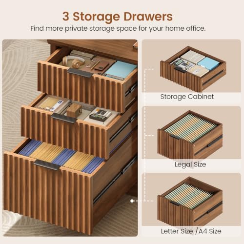 SEDETA 70.9" Executive Desk, Fluted Office Desk with Drawers, Fluted Brown - color: Fluted Brown, size: 70.9" Executive Desk