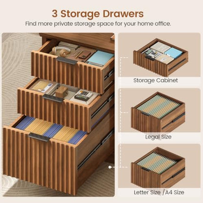 SEDETA 70.9" Executive Desk, Fluted Office Desk with Drawers, Fluted Brown - color: Fluted Brown, size: 70.9" Executive Desk