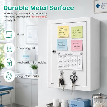 Metal Locking Wall-mounted Medicine Cabinet, Bathroom Medicine Cabinet Organizer with 3 Compartments & 2 Door Storage Bins, First Aid Cabinet for Home Bathroom Office, Weekly Pill Organizer Included - size: 11.7 x 4.7 x 15.6 inches