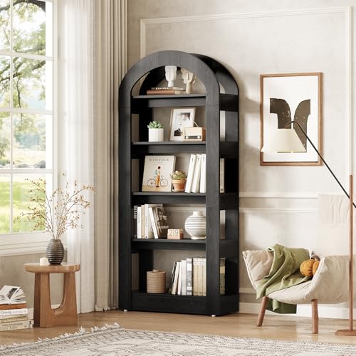 LITTLE TREE 5-Tier Bookshelf, Arch-Shaped Racks, Tall Standing Wooden Bookcase Display Shelf Modern Storage Solution (2, Black) - color: Black, size: 2
