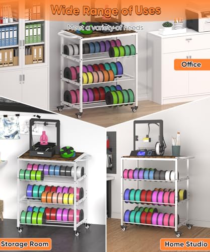 3-Tier 3D Printer Filament Storage Rack with Stand & Wheels, White - color: white, size: 3-tier