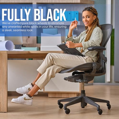 Stealtho Original Office Chair Wheels Set of 5 - Protect Hardwood Floor & Carpet - Heavy Duty Replacement Casters - Black Soft Polyurethane - Standard Fit 7/16" x 7/8" - color: Black