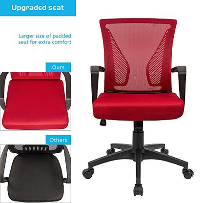 Furmax Office Chair Ergonomic Computer Desk Mesh Chair Mid Back Swivel Lumbar Support with Armrest (1, Red) - color: Red