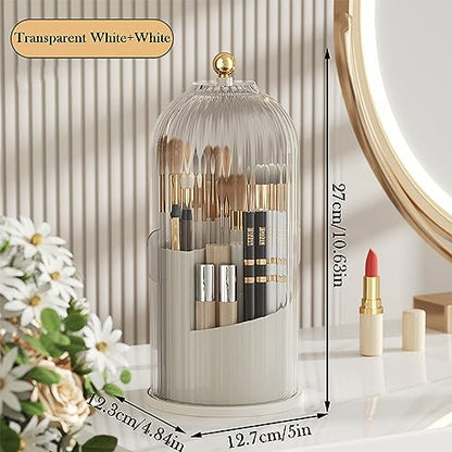 Makeup Brush Holder Organizer (Clear White Cap) | With Lid, 360° Rotating, Dustproof, For Vanity Desktop Bathroom Countertop - color: Clear White Cap