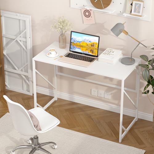 Elephance Folding Desk Writing Computer Desk for Home Office No-Assembly - color: White, size: 39.4 Inch