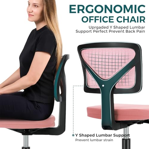 DUMOS Armless Desk Chairs, Small Home Office Mesh Chairs | Ergonomic Adjustable Mid Back, Swivel Rolling Task, Computer Work Vanity Small Spaces, Pink - color: Hot Pink, size: 1pc