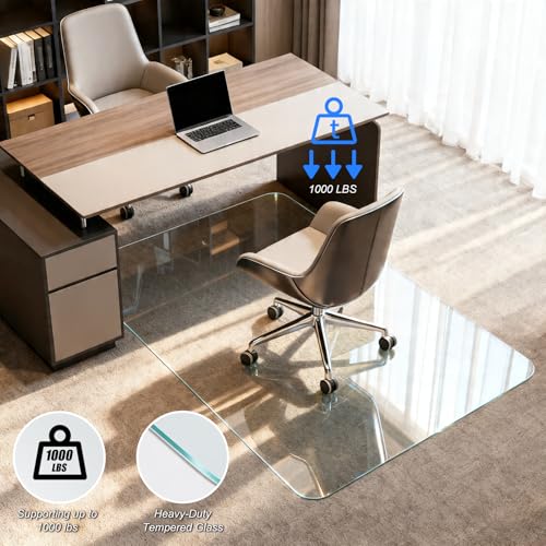 Kuyal Chair Mat for Carpet, Heavy Duty Tempered Glass Office Chair Mat | 36" x48", 1/5" Thick Computer Chair Mat with Rounded and Polished Edges, Can be Used on Carpet or Hard Floor, Ship Flat - size: 36" x 48" x 1/5" Rectangle