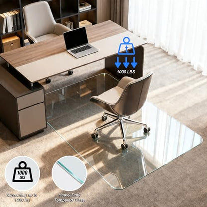 Kuyal Chair Mat for Carpet, Heavy Duty Tempered Glass Office Chair Mat | 32" x48", 1/5" Thick Computer Chair Mat with Rounded and Polished Edges, Can be Used on Carpet or Hard Floor, Ship Flat - size: 32" x 48" x 1/5" Rectangle
