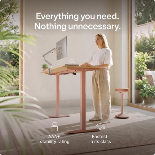 Desktronic Height Adjustable Standing Desk Frame — Ergonomic Sit Stand Desk Frame, Electric Dual Motor, USB & USB-C Charging, Wobble-Free, Touchscreen, 3 Memory Presets, Anti-Collision - color: Pink