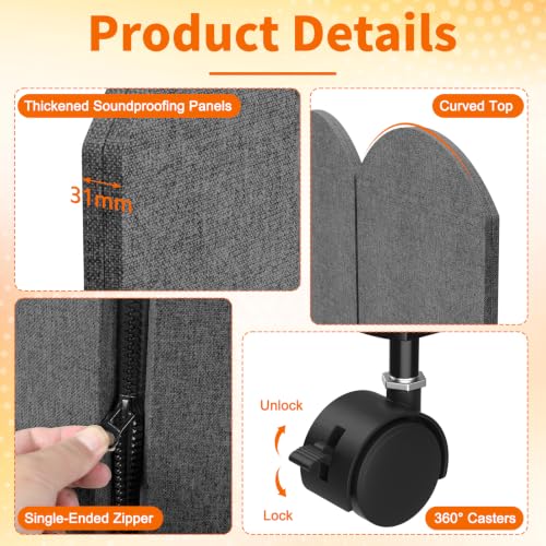 Office Divider Privacy Panel with Wheels, 72 x 66 Inch Freestanding Room Partition Wall, Portable Temporary Wall, 3 Panel Acoustic Screen for Office, Study, Classroom (Arc-Dark Gray) - color: Arc-dark Gray