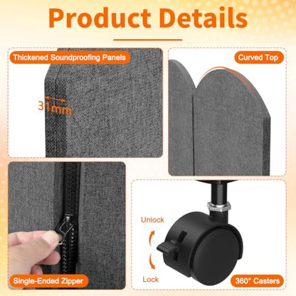 Office Divider Privacy Panel with Wheels, 72 x 66 Inch Freestanding Room Partition Wall, Portable Temporary Wall, 3 Panel Acoustic Screen for Office, Study, Classroom (Arc-Dark Gray) - color: Arc-dark Gray
