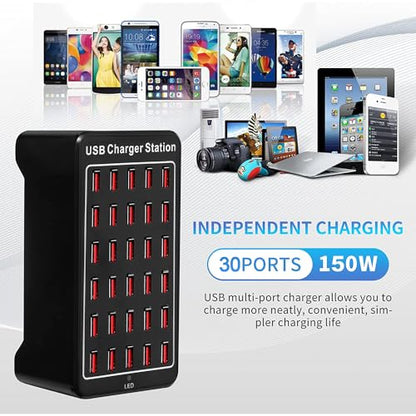 30 Port USB Charger, 150W/30A USB Smart Charger, 30-in-1 Desktop Charging hub, Multi-Port USB Charging Station for Samsung/iPhone/iPad/Google Pixel/Tablets and Other USB Electronics - size: 30Ports-150W