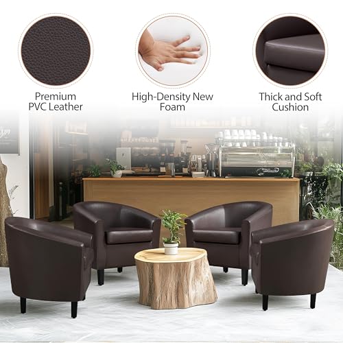 Yaheetech Accent Chairs, Faux Leather Barrel Armchairs Espresso - color: Espresso, size: 25.5"D x 27.5"W x 28"H