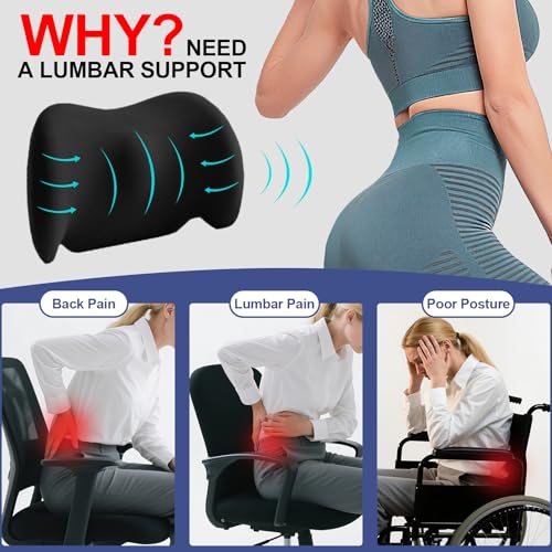 BYMECOST Lumbar Support Pillow for Car, Memory Foam Car Back Cushion - color: Black Brushed Fleece