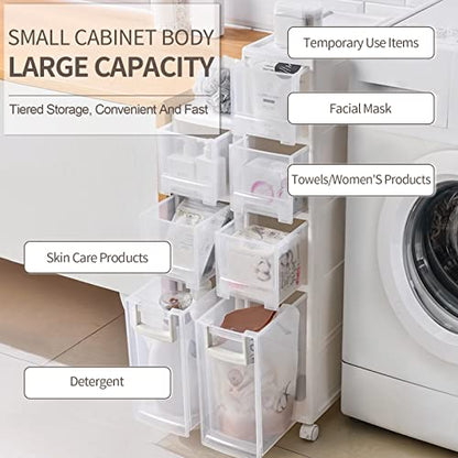 Slim Rolling Storage Cart 6.3in Drawers for Small Spaces Convenient Kitchen & Bathroom Organizer Compact Plastic Cabinet for Fridge Side Narrow Storage Solution for Tight Spaces - size: 5Tier
