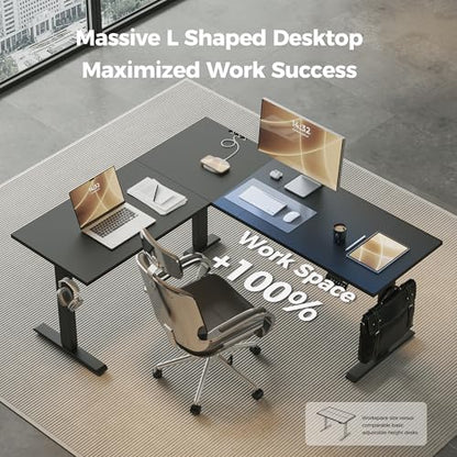 Agilestic L Shaped Electric Standing Desk Adjustable Height, 63 Inch, Black - color: Black, size: 63 x 55 Inch