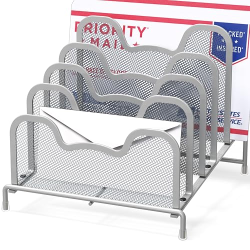 Simple Houseware Desk 5 Sections Step File Sorter Organizer, Silver - color: Silver