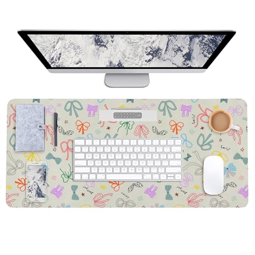 AUPET Leather Large Mouse Pad Desk Blotters – 35 x 17in Cute Desk Mat with PU Surface, Non-Slip Desk Pad Protector,Waterproof Desk Writing Pad for Office Home (Bow ties) - color: Bow Ties