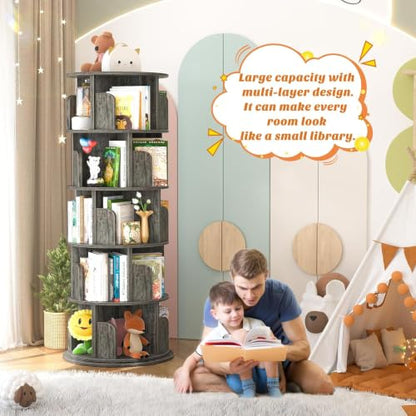 Aheaplus 5 Tier Wood Rotating Bookshelf, 360° Spinning Book Shelf Tower - color: Black Oak, size: 5-Tier