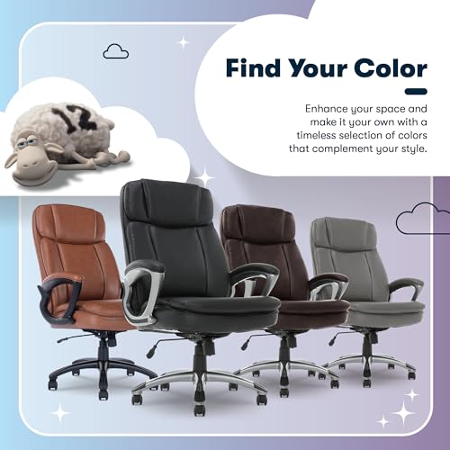 Serta Ergonomic Big and Tall Executive Office Chair Lumbar Support, Leather | Fairbanks, Gaming Chair with Headrest, 350lb Capacity, Padded Arms, Semi-Plush Seat Cushion, Adjustable Height & Tilt, Black - color: Black, size: 350 lbs