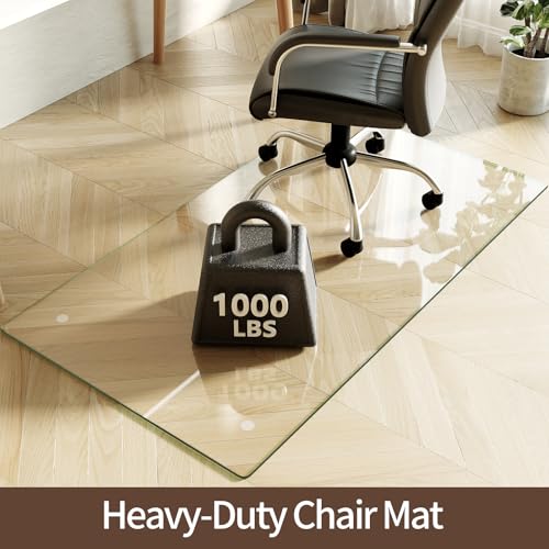 Koonmi Tempered Glass Chair Mat 30"x55" - Premium Office Chair Mat for Hardwood Floors & Low-Pile Carpet with 4 Non-Slip Pads - Thick Scratch-Resistant Surface - size: 30*55