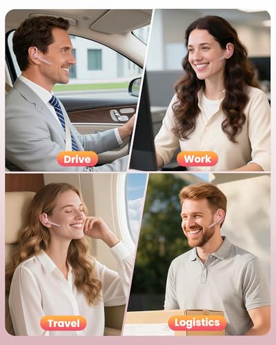 New Bee Bluetooth Headset V5.1 72H Talk Time Dual Mic with Mute Button for Business, Wireless Hand-Free Bluetooth Earpiece with 500mAh Charging Case for Cell Phone Calls Trucker Driver Laptop - color: Pink