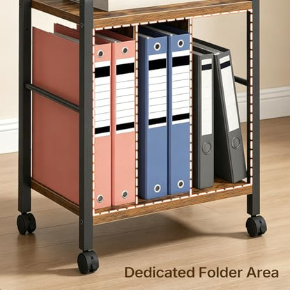 Rolling File Cabinet, Printer Stand with Dividers and Power Outlets, Mobile File Cart with Fabric Storage Drawer and Lockable Wheels for Office, Home