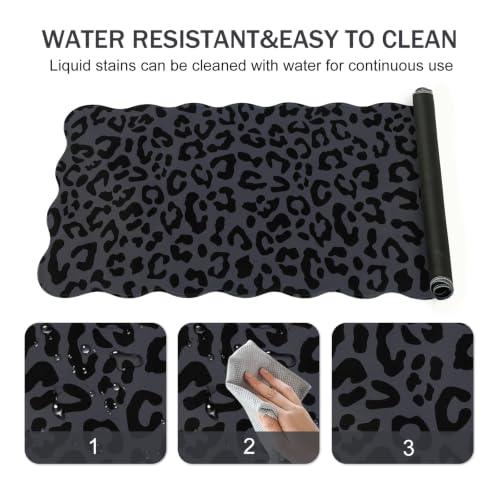 L-SPOUTTO Black Leopard Mouse Pad, Scalloped Desk Mat XXL Gaming Mousepad | Cheetah Gaming Mousepad,35.4x15.7in Non-Slip Base Keyboard Pad Waterproof Desktop Mat for Laptop Computer Game Home Office - color: Black Leopard