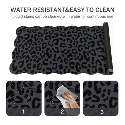 L-SPOUTTO Black Leopard Mouse Pad, Scalloped Desk Mat XXL Gaming Mousepad | Cheetah Gaming Mousepad,35.4x15.7in Non-Slip Base Keyboard Pad Waterproof Desktop Mat for Laptop Computer Game Home Office - color: Black Leopard