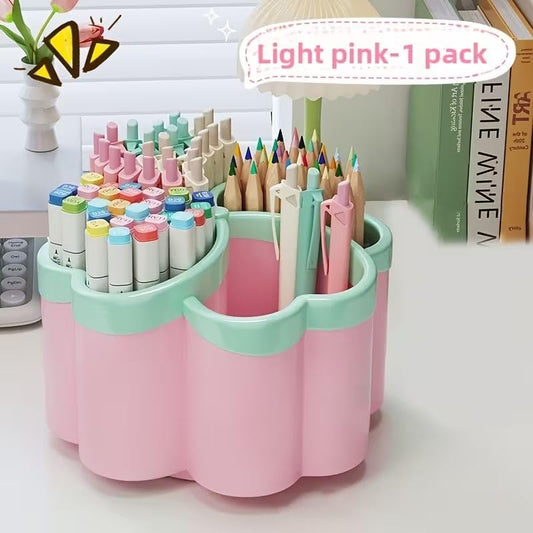 Pen Holder Desk Organizer,360°Rotating Pencil Pen Holder,Large Capacity Desk Storage for Office Home Supplies,Pink - color: pink