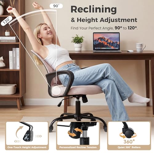 OLIXIS Ergonomic Office Chair 2 Pack, Home Desk Mesh Chairs, Lumbar Support | Height Adjustable, Fixed Armrest, Rocking Mode, 360 Swivel, 2 Pack Home, Pink - color: Pink, size: 2