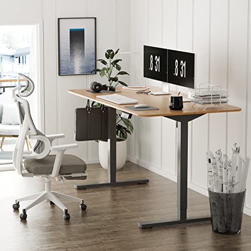 YESHOMY Height Adjustable Electric Standing Desk, 55 inch Computer Table, Home Office Workstation, Black Leg/Natural Top - color: Black Leg/Natural Top, size: 55in