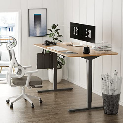 YESHOMY Height Adjustable Electric Standing Desk, 55 inch Computer Table, Home Office Workstation, Black Leg/Natural Top - color: Black Leg/Natural Top, size: 55in