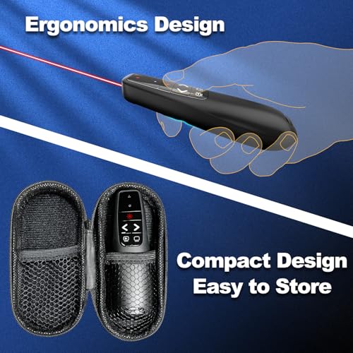 Presentation Clicker with Case, Wireless Presenter Remote & Red Laser | 2‑in‑1 USB/Type C Receiver, Slideshow Google Slide Advancer, Computer PowerPoint PPT Clicker for Mac/Windows Laptop - style: Red Laser + Case
