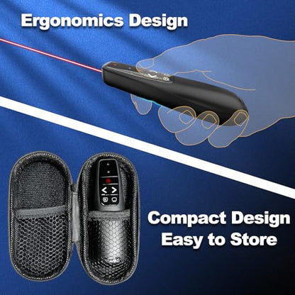 Presentation Clicker with Case, Wireless Presenter Remote & Red Laser | 2‑in‑1 USB/Type C Receiver, Slideshow Google Slide Advancer, Computer PowerPoint PPT Clicker for Mac/Windows Laptop - style: Red Laser + Case
