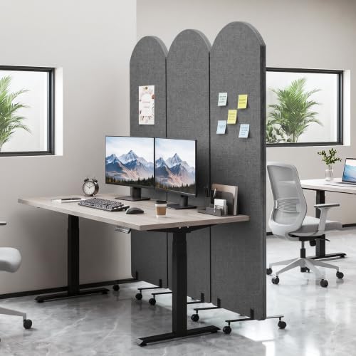 Office Divider Privacy Panel with Wheels, 72 x 66 Inch Freestanding Room Partition Wall, Portable Temporary Wall, 3 Panel Acoustic Screen for Office, Study, Classroom (Arc-Dark Gray) - color: Arc-dark Gray