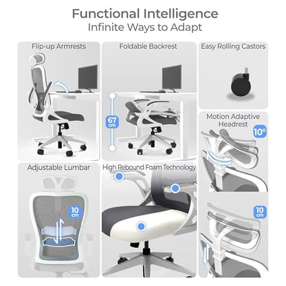 Tervo Model U - Folding Office Chair - Ergonomic Design for Small Spaces - color: H- White & Grey
