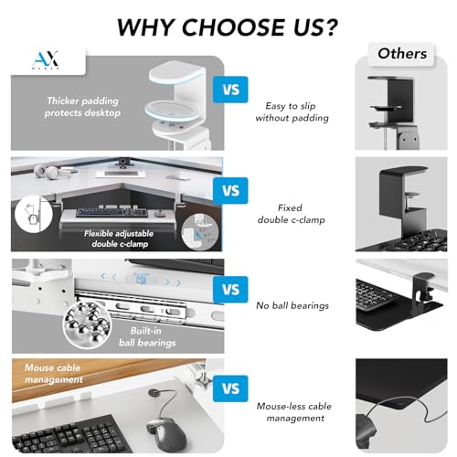 Keyboard Tray Under Desk Pull Out with Extra Sturdy C Clamp Mount System, 27.3 (32.5 inch Including Clamps) x 11 Inch Slide-Out Platform Computer Drawer for Typing White AX01WW01 - color: White, size: 32.5"x 11”Keyboard Tray