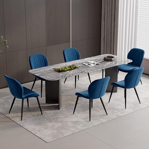 Dining Chairs Set of 6 Modern Velvet Dining Room Chairs Upholstered Dining Chairs with Thick Cushions Metal Legs Armless Back Chair for Kitchen and Living Room Blue - color: Blue（velvet）, size: Set of 6