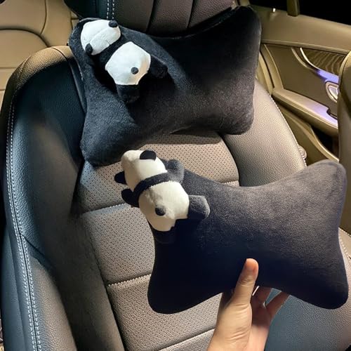 Car Headrest Pillow 2PCS Plush Bear ＆ Bunny Car Seat Headrest Pillow - Memory Foam Neck Support Cushions for Comfortable Driving, Easy Install & Washable (Black) - color: Black
