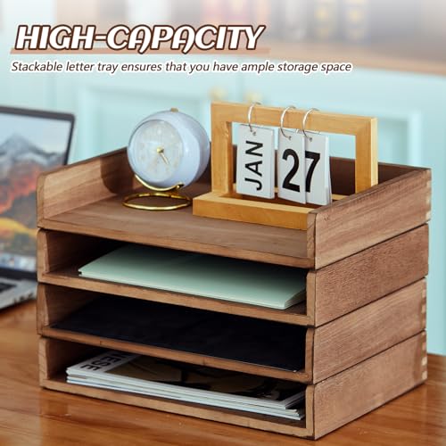 Yeaqee 4 Pcs Stackable Organizer Tray Wood Desk Organizer, Dark Wood Color - color: Dark Wood Color