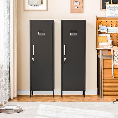 PAOFIN 47" Metal Storage Locker, Lockable Employees Metal Locker with Door and Adjustable Shelves, Steel Locker for Home, School, Office, Gym (Black) - color: Black, size: 1 door-47"