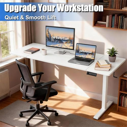 Standing Desk with Splice Board Adjustable Height- 63 inch Mobile Stand up Desk with Wheels, Portable Sit Stand Desks Electric with Lockable Casters - color: White, size: 63