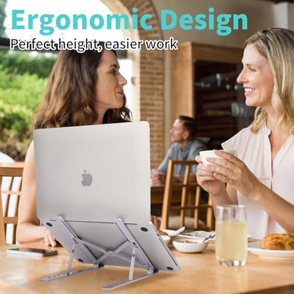 Laptop Stand for Desk, Aluminum Metal MacBook Stand，Computer Riser for Desk, Portable Foldable Adjustable Notebook Holder, Compatible with 10-15.6 Inch Laptops, iPad, Silver. - color: Silver