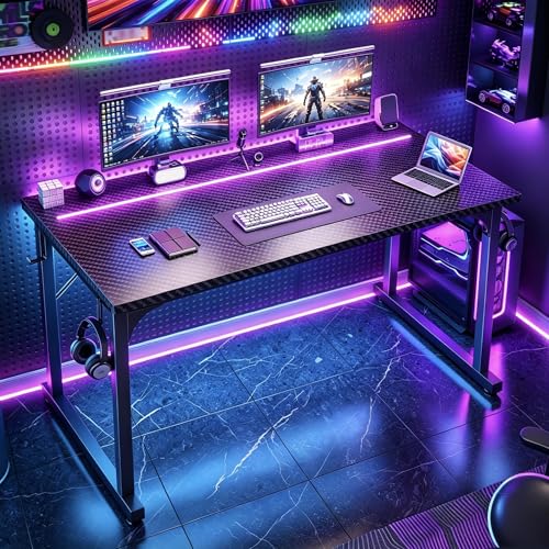 DurayLoly 48" Gaming Desk with Waterproof LED Lights for Bedroom,Black - color: Black, size: 48 IN