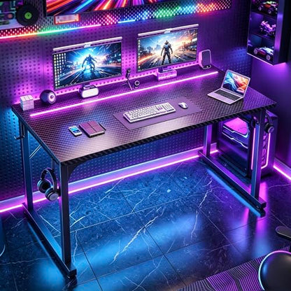 DurayLoly 48" Gaming Desk with Waterproof LED Lights for Bedroom,Black - color: Black, size: 48 IN