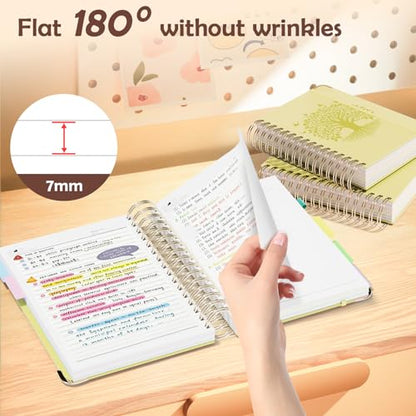 QIYVLOS Hardcover Spiral Notebook, B5 Journal with Removable Dividers Tabs, 5 Subject Notebook College Ruled, 320 Pages 8"x10" Leather Notebooks for Work School Study, Lined Journal for Women, Yellow - color: B5/Yellow