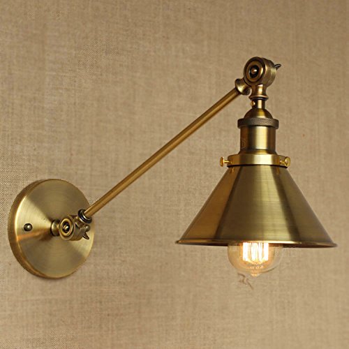 LITFAD Adjustable Swing Arm Wall Light, Brass Finish 1-Light Wall Sconce | Retro Industrial Wall Lamp with 7" Cone Metal Shade, Decorative Wall Mounted Light Fixture for Bedroom Restaurant Farmhouse - color: B